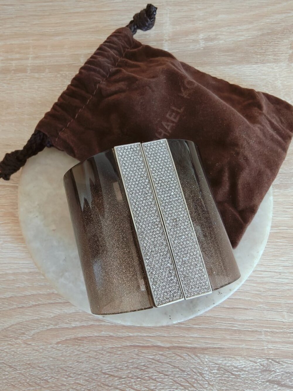 Michael Kors Cityscape Shimmer Smoky Brown Resin Pavé Crystal Cuff Bracelet